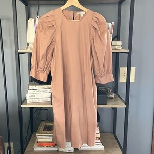 Prologue dusty pink puff sleeve cotton midi dress size small